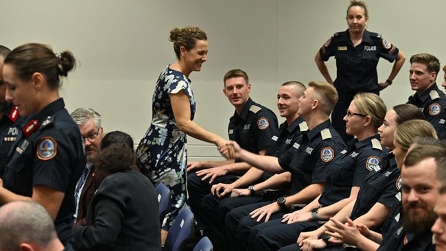 CLP leader Lia Finocchiaro meets police recruits in the lead up to the 2024 NT election. Picture: Supplied.