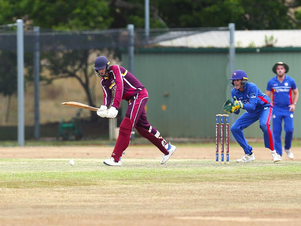 Pictured: Atherton Batsman Alexander Nasser and barron river wicket keeper Lachlan Sutton. Atherton v Barron River. Cricket Far North 2024. Photo: Gyan-Reece Rocha