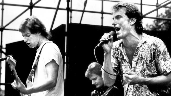 Crawl guitarist Brad Robinson with singer James Reyne in 1983.