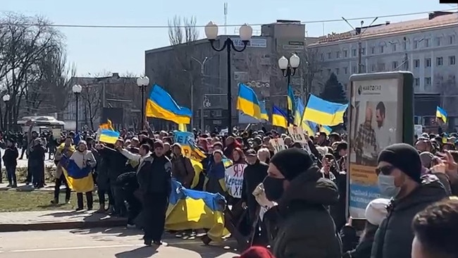 A protest in Kherson against the invasion. Picture: Artem Ivanova/PA