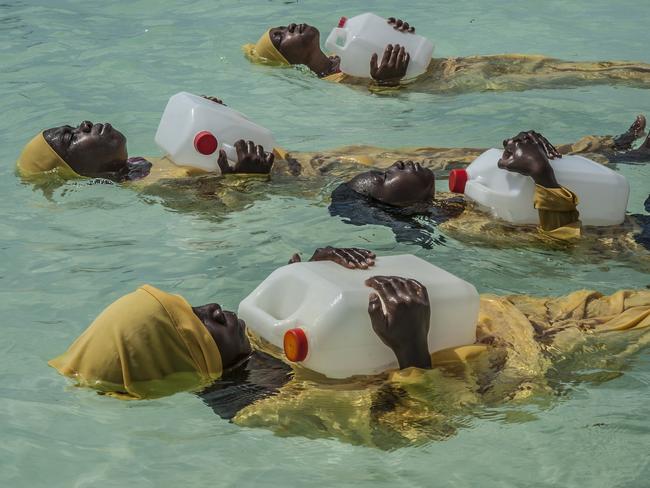 Kijini Primary School students learn to float, swim and perform rescues on Tuesday, October 25, 2016 in the Indian Ocean off of Mnyuni, Zanzibar. Daily life in the Zanzibar Archipelago centers around the sea, yet the majority of girls who inhabit the islands never acquire even the most fundamental swimming skills. Picture: ANNA BOYIAZIS/World Press Photo