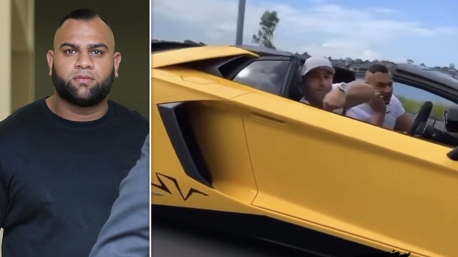 Escaped Alameddine clan heavyweight Masood Zakaria (right) sits in a Lamborghini like the one worth more than $200,000 that he drove before escaping Australia.