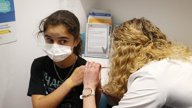 Tara Breusch, 12, was one of the first to receives the Moderna jab in Queensland. Picture: Liam Kidston