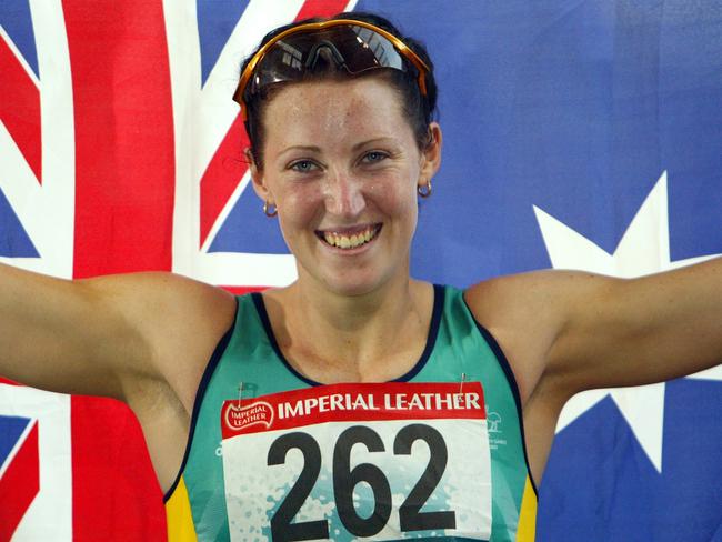 Jana Pittman after winning women’s 400m hurdles at 2002 Commonwealth Games.