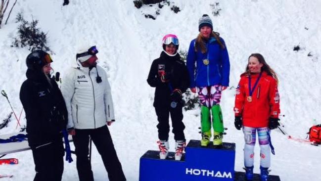 Kyra Wheatley, of Dural, on the podium at the Australian National Children’s Championships held in Mt. Hotham from August 12-14.