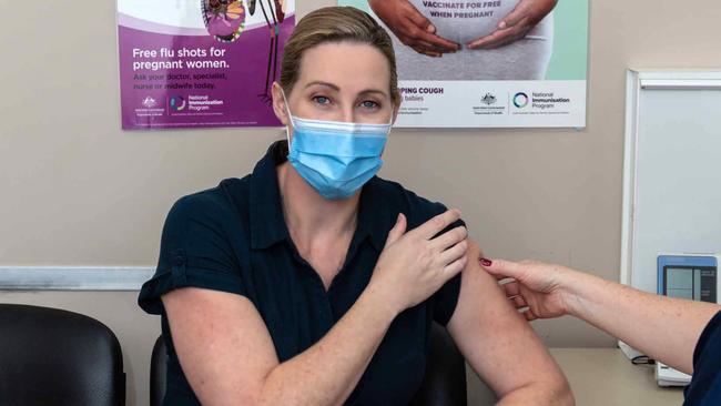 Ex-Olympian and now Dr Jana Pittman gets her flu jab. Picture: Supplied