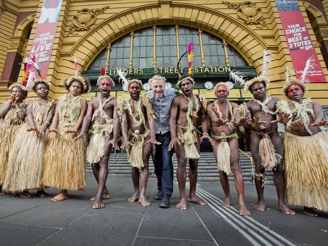 Melbourne film director Bentley Dean (centre) with the cast of Tanna. The film marked Australia’s first ever Best Foreign Language Film nod. Picture: Nathan Dyer