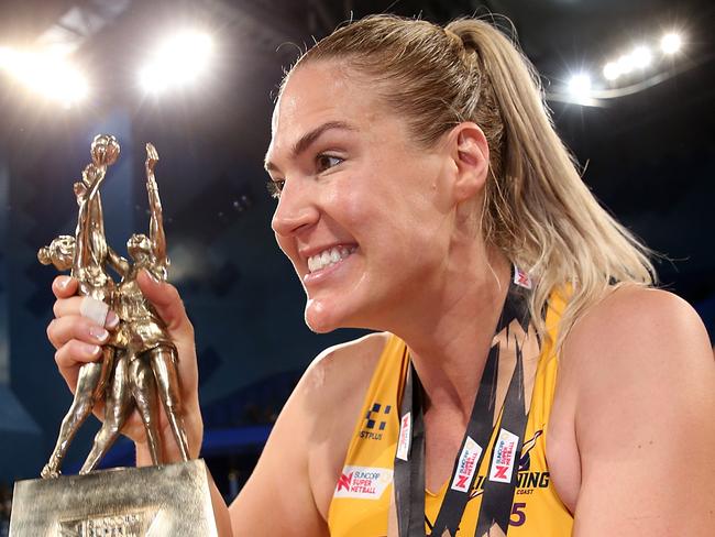 Caitlin Bassett after Lightning won their second Super Netball trophy.