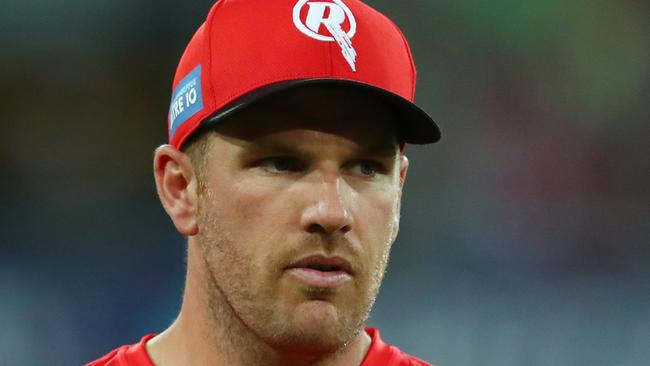 GOLD COAST, AUSTRALIA - JANUARY 01: Aaron Finch of the Renegades looks on during the Big Bash League match between the Melbourne Renegades and the Sydney Thunder at Metricon Stadium, on January 01, 2021, in Gold Coast, Australia. (Photo by Chris Hyde/Getty Images)