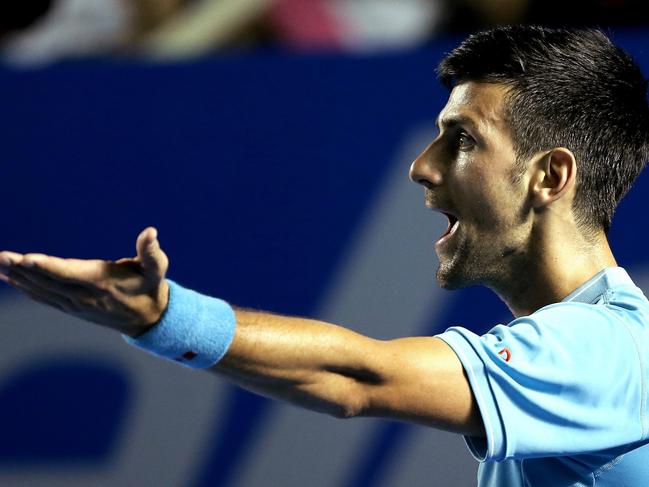 Novak Djokovic gets fired up during a quarter-final loss to Nick Kyrgios at the Mexican Tennis Open. Picture: Jose Mendez/EPA