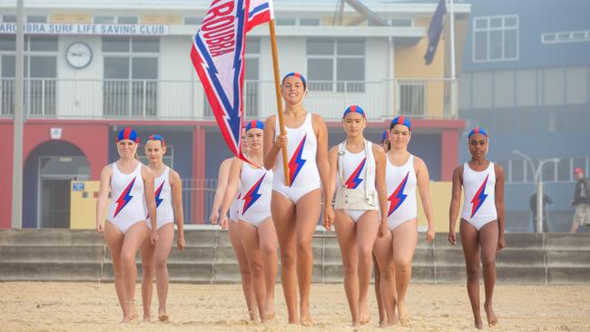 The Maroubra Nippers March Past Team at Maroubra Beach. Picture: Jordan Shields