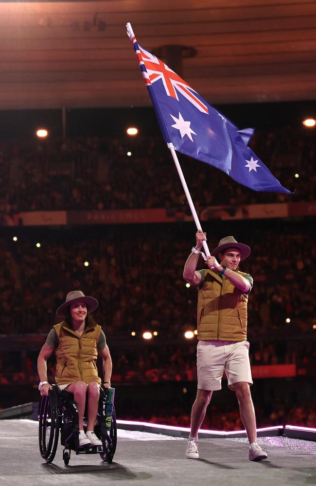 Lauren Parker and James Turner were Ausrtalia’s flag bearers at the closing ceremony. Picture: Steph Chambers/Getty Images Picture: Steph Chambers/Getty Images