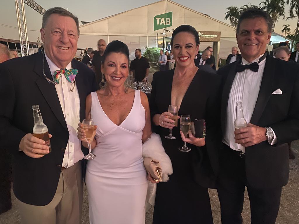 'Krafty', Nadine Jones, Anya Lorimer and Greg Strettles enjoy the 2022 Darwin Cup Gala Ball. Picture: NT News