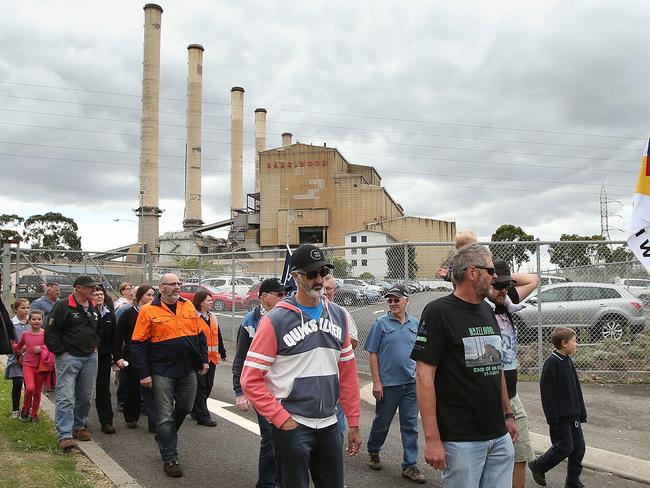 Workers leave Hazelwood power station after their final shift on March 31. Picture: Scott Barbour/Getty Images