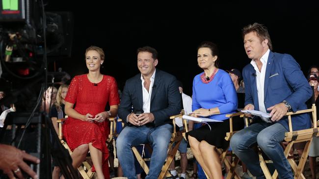 Team ... Karl with his Today show co-hosts on location. Picture: Lachie Millard