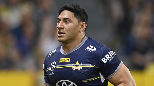 Jason Taumalolo was sin-binned for a high shot on Isaiah Papali’i in the preliminary final. Picture: Ian Hitchcock/Getty Images