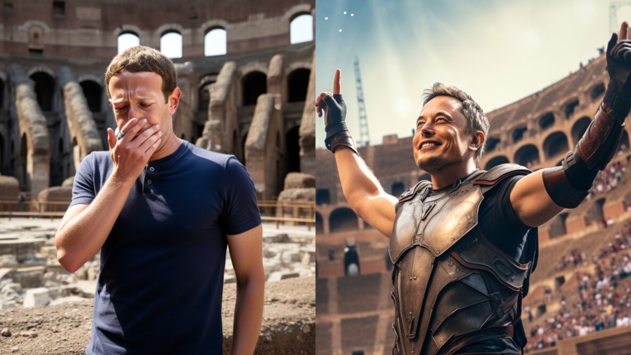 Are you not entertained? … Well, yes we were. One of the many mock-up memes of Elon Musk and Mark Zuckerberg that flooded the internet.