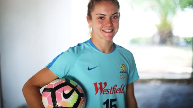 Ellie Carpenter accepted the top award by video, as she was en route with the Matildas to Portugal to take on Sweden. Picture: Phil Hillyard