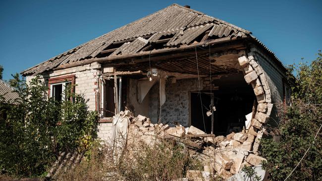 A destroyed house in the recently retaken town of Yampil, near Lyman, in Donetsk region. Picture: AFP