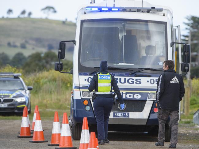 Checkpoint at Sunbury on the Calder Freeway. A motorist gets led into the booze bus.Picture Jay Town