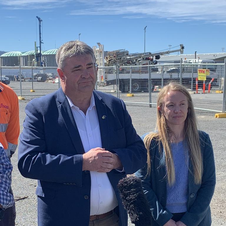 Infrastructure Minister Kerry Vincent, and Macquarie Point Development Corporation chief executive Anne Beach.