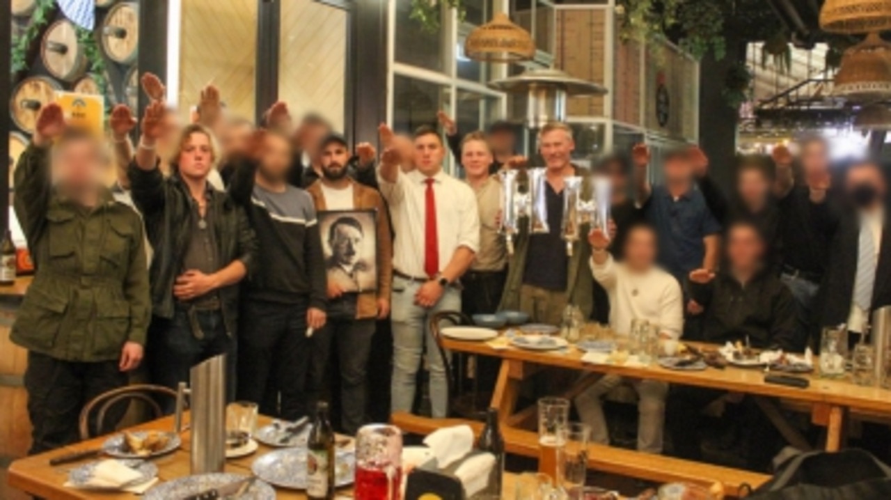 About 20 neo-Nazi’s were captured performing the Nazi Salute. Picture: Supplied