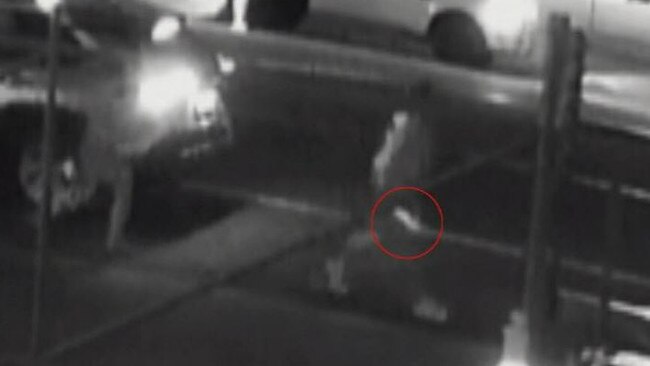 The teens, one holding a knife, were captured fleeing the scene on CCTV. Picture: 9 News