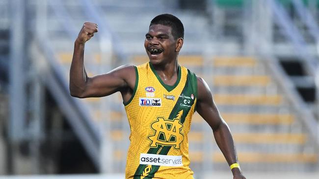 AFL draft prospect Maurice Rioli Jr playing for NTFL club St Mary’s.