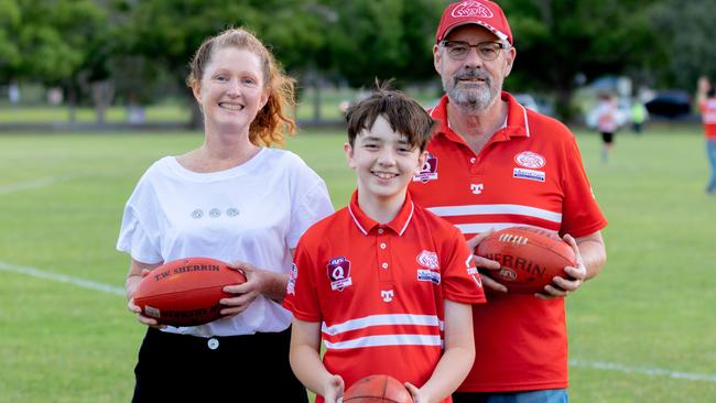 FABULOUS FOOTY: Human Nature Jen Parker, talented Lismore Swans junior player Zack Connelly and Lismore Swans committee David Bowker. Daniel Cohen / dcsportsphotography