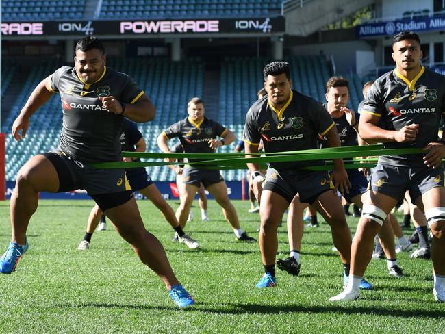 The Wallabies stretch out during training at the Allianz Stadium. Picture: AAP