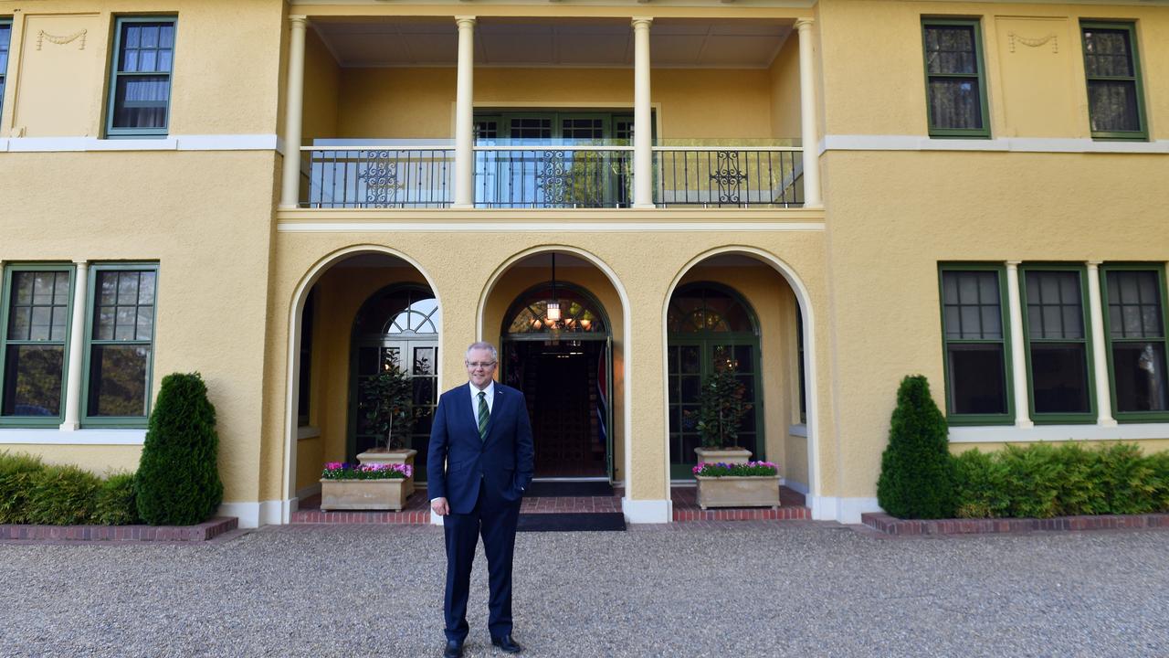 Mr Morrison stands outside The Lodge in Canberra, one of two official residences which come with the job of prime minister. Picture: AAP Image