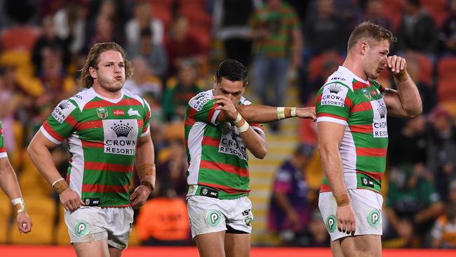 The Rabbitohs’ hopes of a home final in week one is at risk. (AAP Image/Dave Hunt)