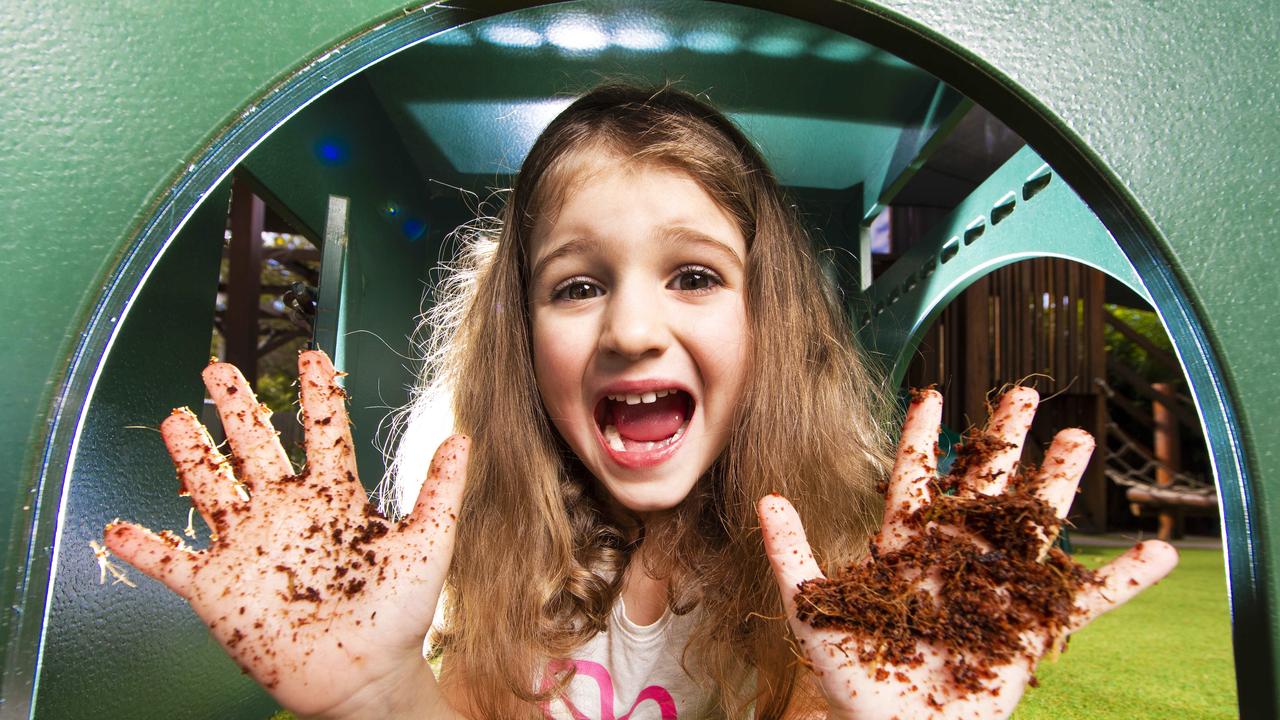 Harlow Jarvis, 5, doesn’t mind getting her hands dirty. Picture: NIGEL HALLETT