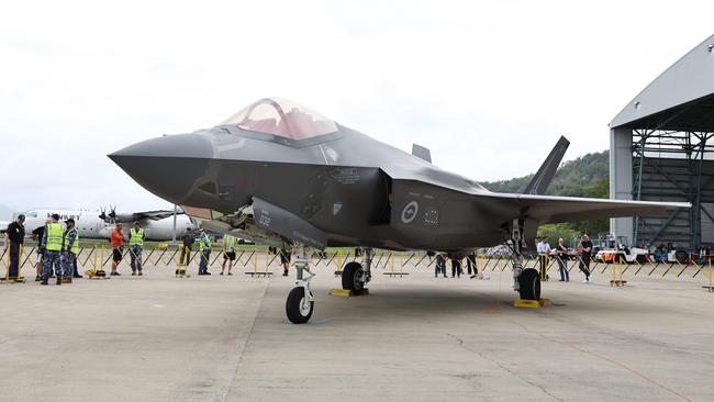 The Royal Australian Air Force has flown a Lockheed Martin F-35 Lightning II strike fighter jet to Cairns, the first time one of the air force's fifth generation fighter jets has visited Far North Queensland. Picture: Brendan Radke