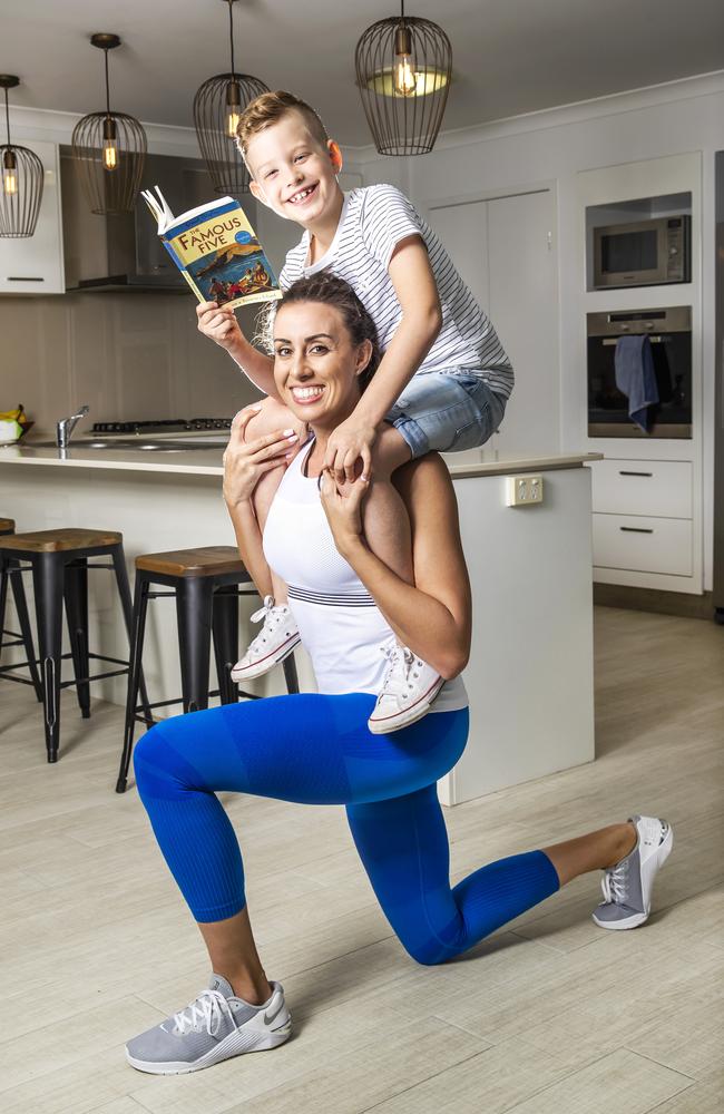 Fitness coach, nutritionist and mother Ash Lane with her son Casey, 7. Picture: NIGEL HALLETT