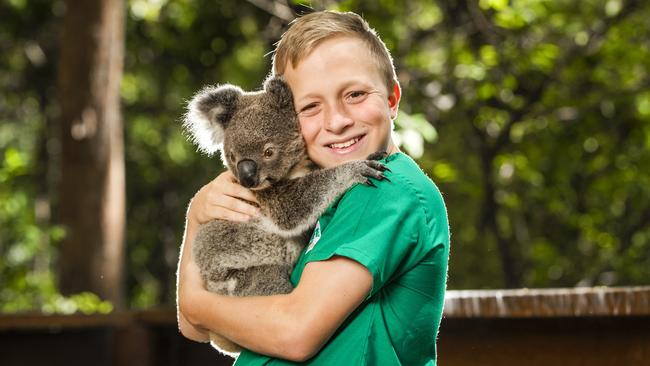 11-year-old Finley Kelly with a happy koala. Picture: Nigel Hallett