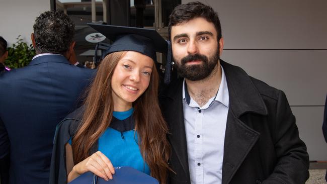 Samantha Ackerly and Patrick Yammouni celebrate graduation. Picture: Brad Fleet