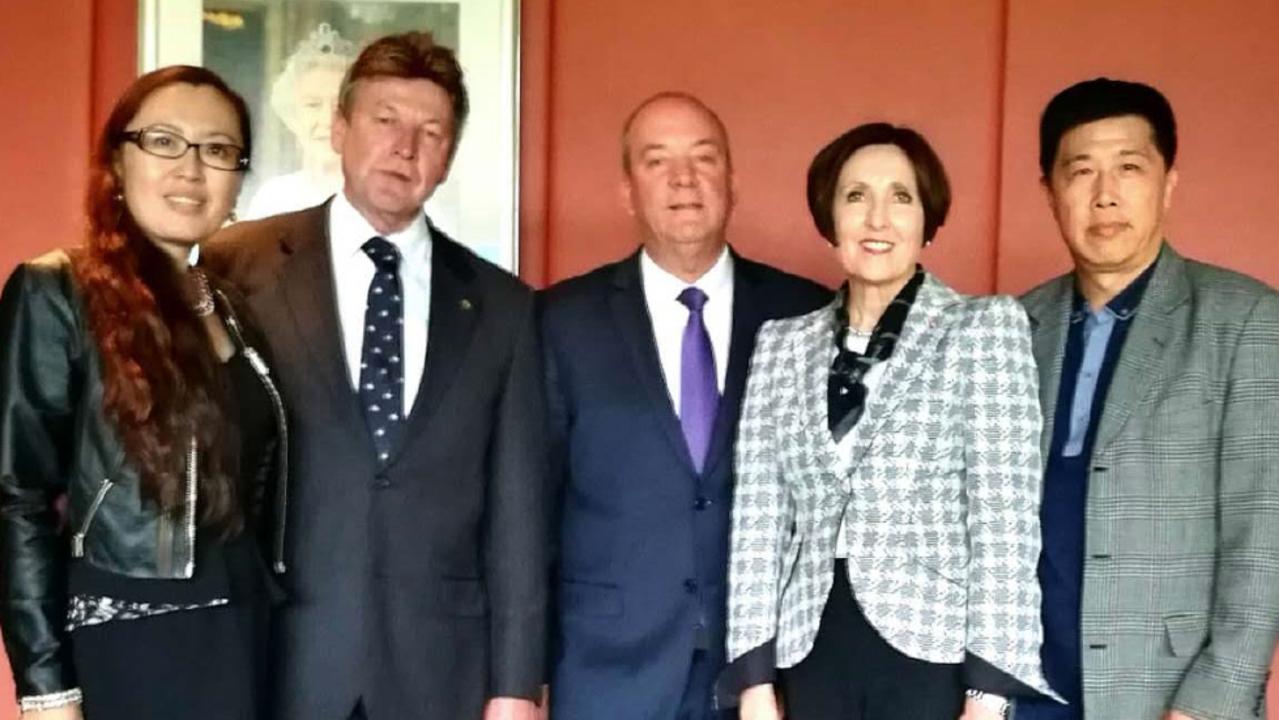 Daryl Maguire (centre) with Maggie Wang (left) and Ho Yuen Li (right) in 2017. Picture: ICAC