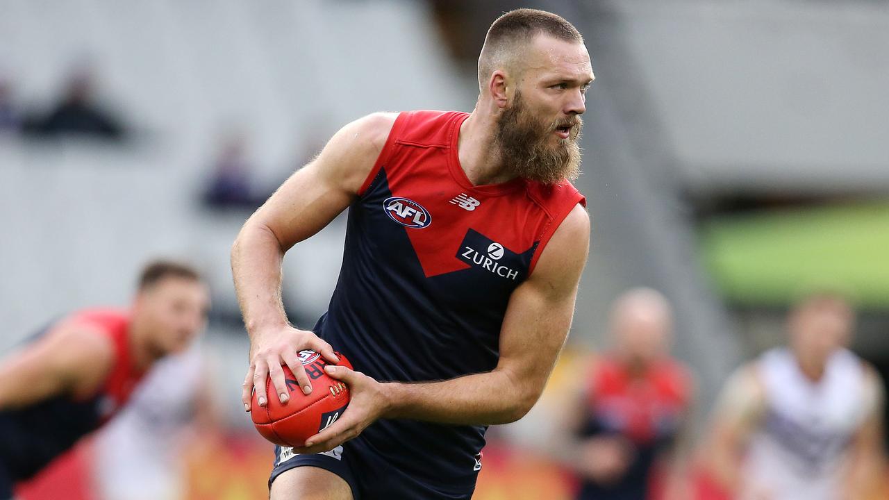 AFL Round 14. 22/06/2019. Melbourne v Fremantle at the MCG. Melbourne's Max Gawn 4th quarter. Pic: Michael Klein