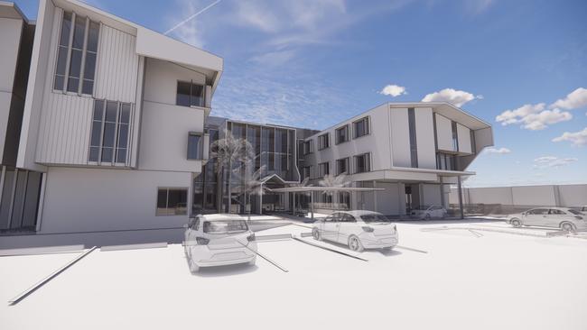 View from the front entry of the proposed new building at Mercy Health and Aged Care. Renders by ThomsonAdsett