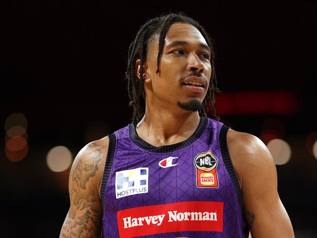 SYDNEY, AUSTRALIA - SEPTEMBER 29: Jaylen Adams of the Kings looks on during the round two NBL match between Sydney Kings and Illawarra Hawks at Qudos Bank Arena, on September 29, 2024, in Sydney, Australia. (Photo by Mark Metcalfe/Getty Images)