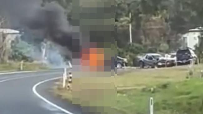 Aftermath of a crash which killed a 22 year old woman from Mackay, on the Bruce Highway near Myrtlevale on August 15, 2024. Picture: Facebook