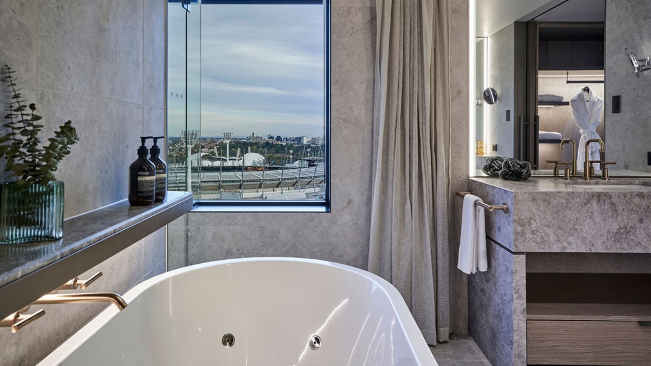 The toilet and bathtub both have views of the MCG. Picture: Supplied