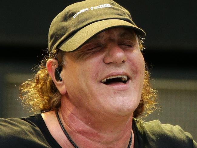 Brian Johnson on stage during the AC/DC soundcheck at ANZ Stadium ahead of the Rock or Bust tour. Picture: Jonathan Ng