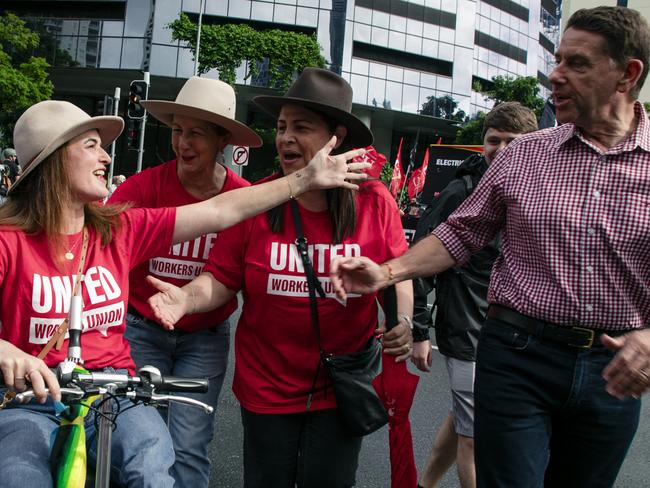 BRISBANE, AUSTRALIA - NewsWire Photos - MAY 05, 2025: The newly elected Member for the seat of Dickson Ali France at Queenslands Labour Day March in Brisbanes CBD.Picture: NewsWire / Glenn Campbell