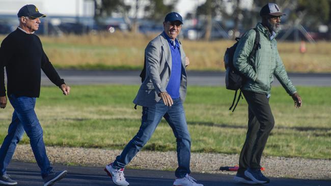 Seinfeld on the tarmac at Adelaide Airport. Picture: NewsWire/Roy VanDerVegt