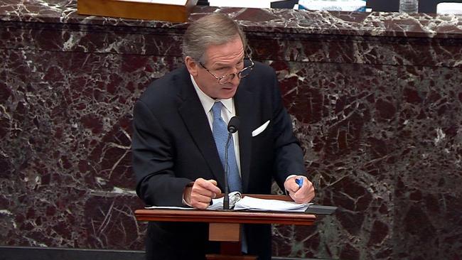 Donald Trump's lawyer Michael Van der Veen presents closing arguments. Picture: Senate TV.