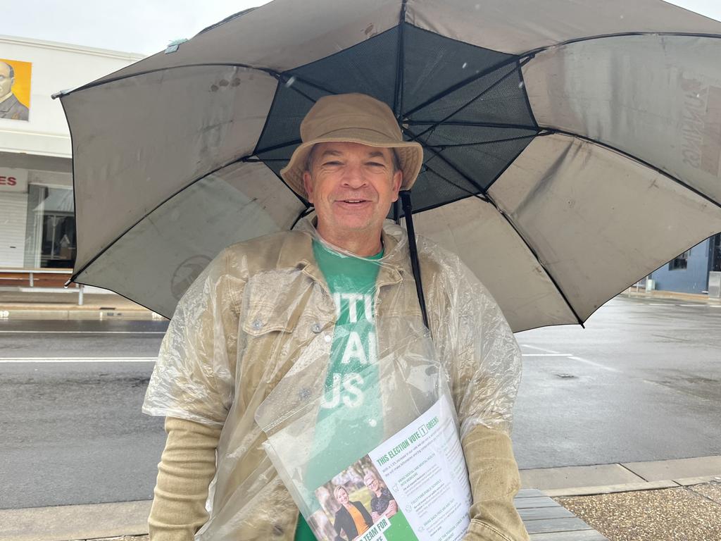 Wide Bay Greens candidate Craig Armstrong at the St Paul's Memorial Hall voting booth.