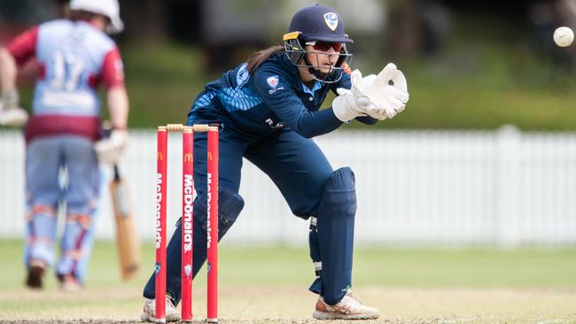 Katie Letcher keeping wickets in the NSW Women's Premier Cricket competition. Picture: Ian Bird Photography