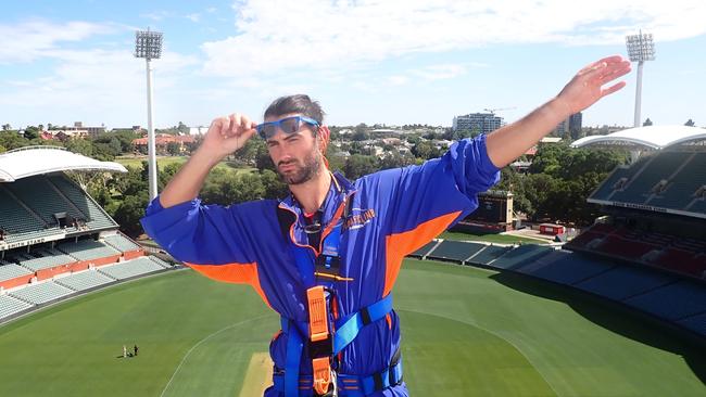 Demons star Brodie Grundy enjoys the Adelaide Oval Roof Climb. Picture: Supplied